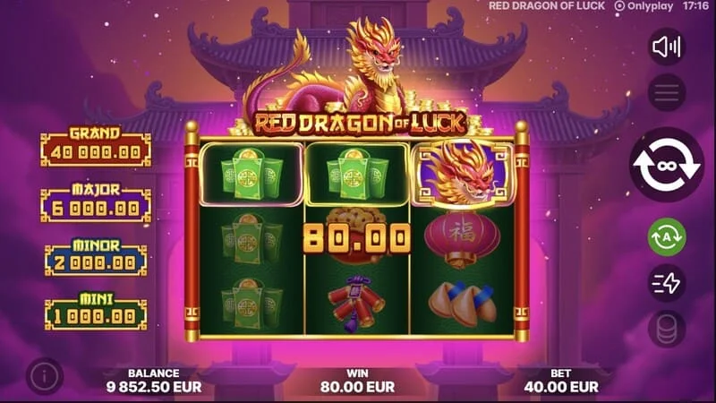 Red Dragon of Luck – simbolių su nominalais kritimas pagrindiniame žaidime